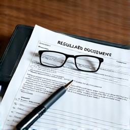 Document réglementaire avec un stylo et des lunettes.